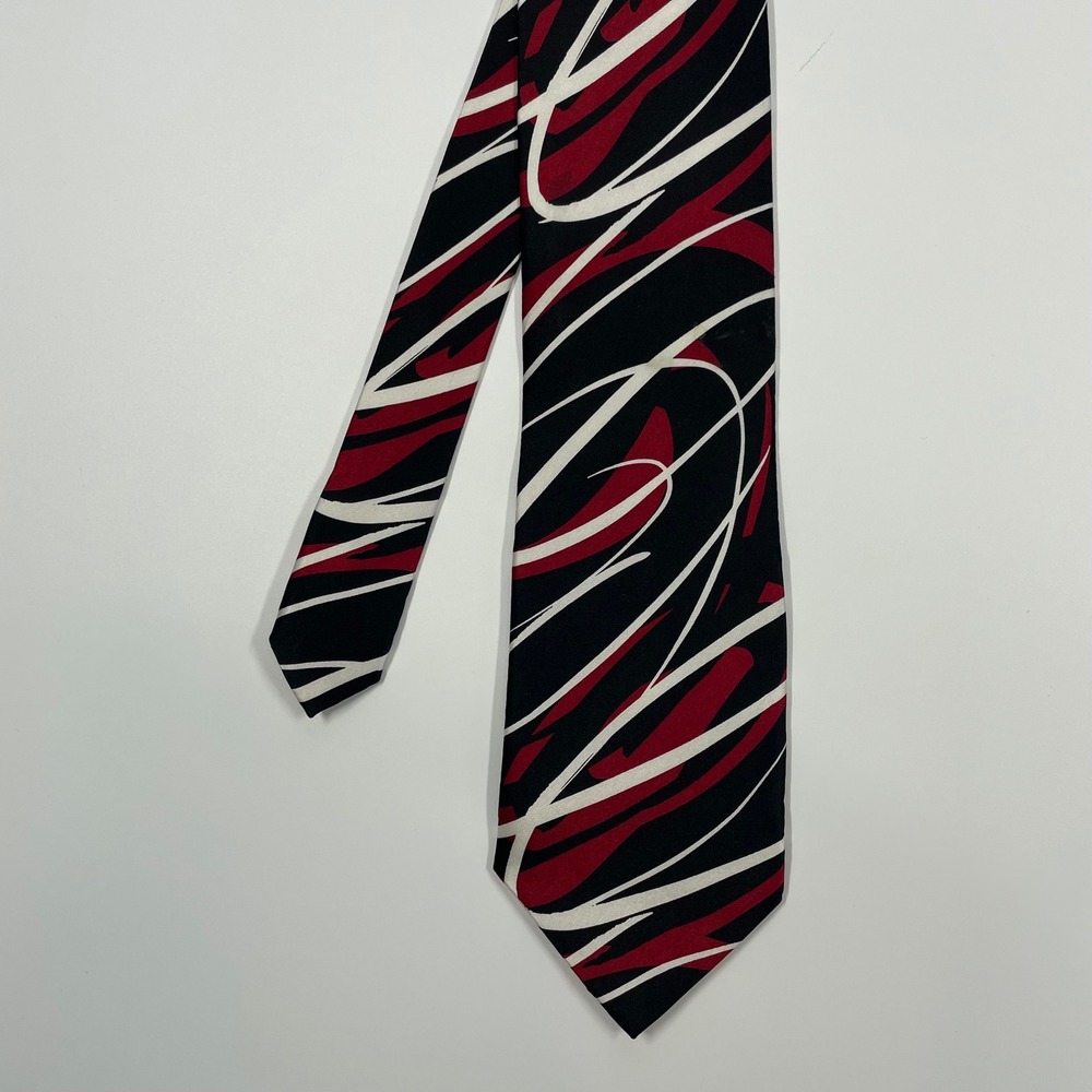 J. Garcia Black Red Abstract Swirl Silk Necktie Mens OS